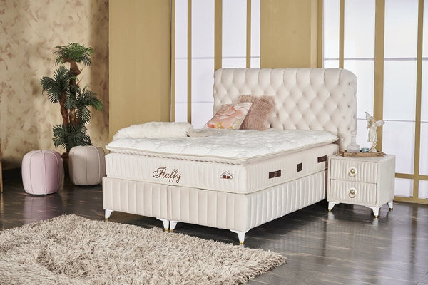 FLUFFY Lit coffre, Tête de lit et Matelas Crème orthopédique à système de ressort ensaché - Bella Home