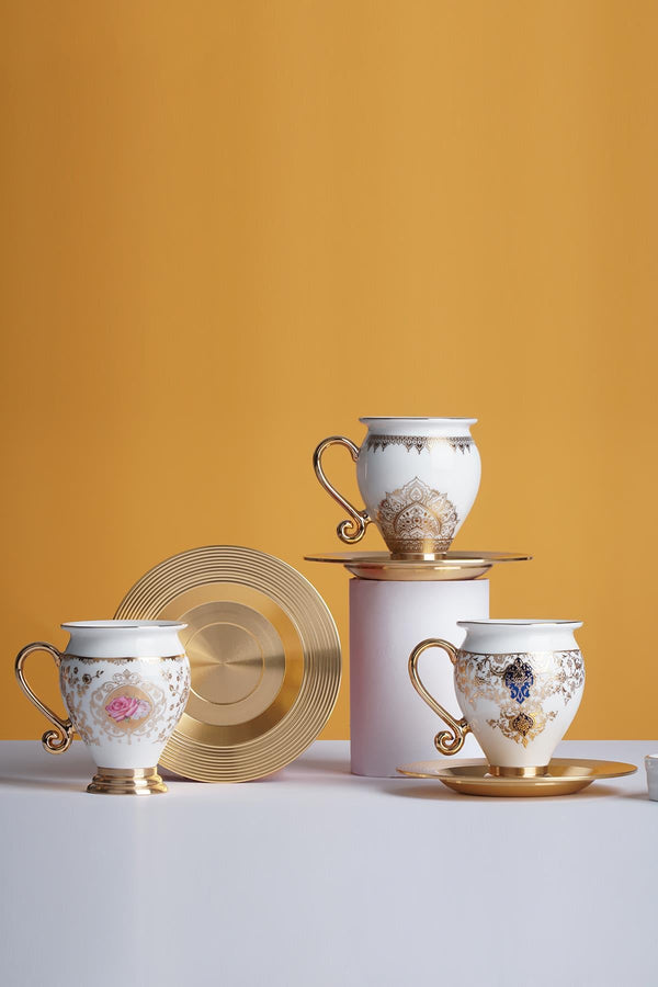 ACAR BRIELLA Set de 6 tasses à café en porcelaine et métal - BRIELLA PORSELEN ve METAL 6 LI KAHVE FİNCAN TAKIMI