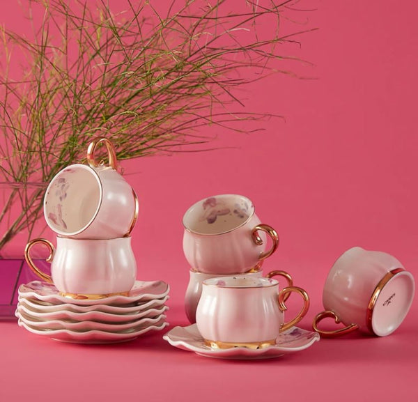 KARACA PINK GARDEN Set de tasses à café 12 pièces 6 personnes