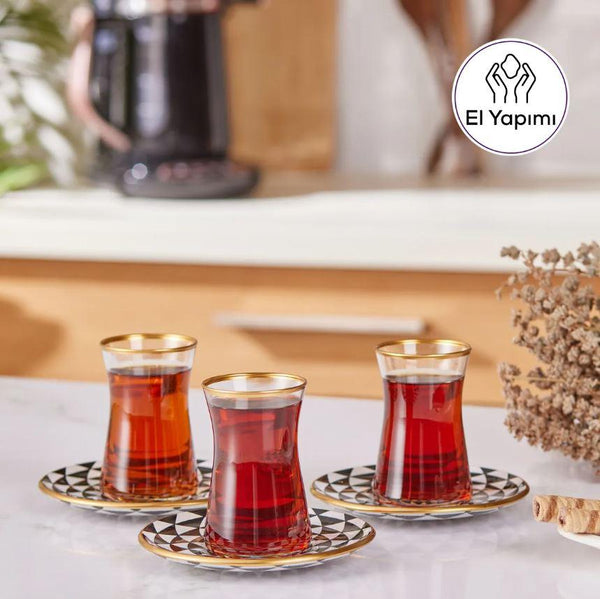 KARACA BLACK GOLD set verres à thé 6 personnes - 6'li çay seti