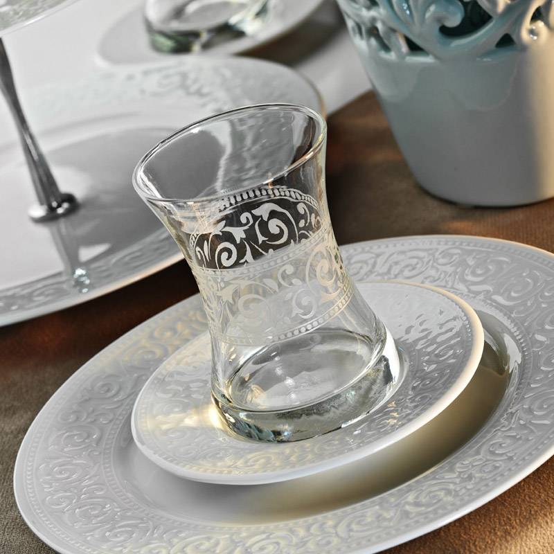 KÜTAHYA PORCELAINE Açelya Set de verres à thé 6 personnes 12 pièces - Açelya 6 Kişilik Çay Takımı