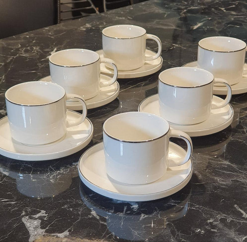 ZELLERFELD Set de tasses à thé/café  avec liseré argenté12 pièces 6 personnes ZELLERFELD  12 Parça   6'lı gümüş yaldızlı   çay/kahve fincanı ZELLERFELD   Tee-/Kaffeebecherset mit silberner Umrandung12 Teile 6 Personen