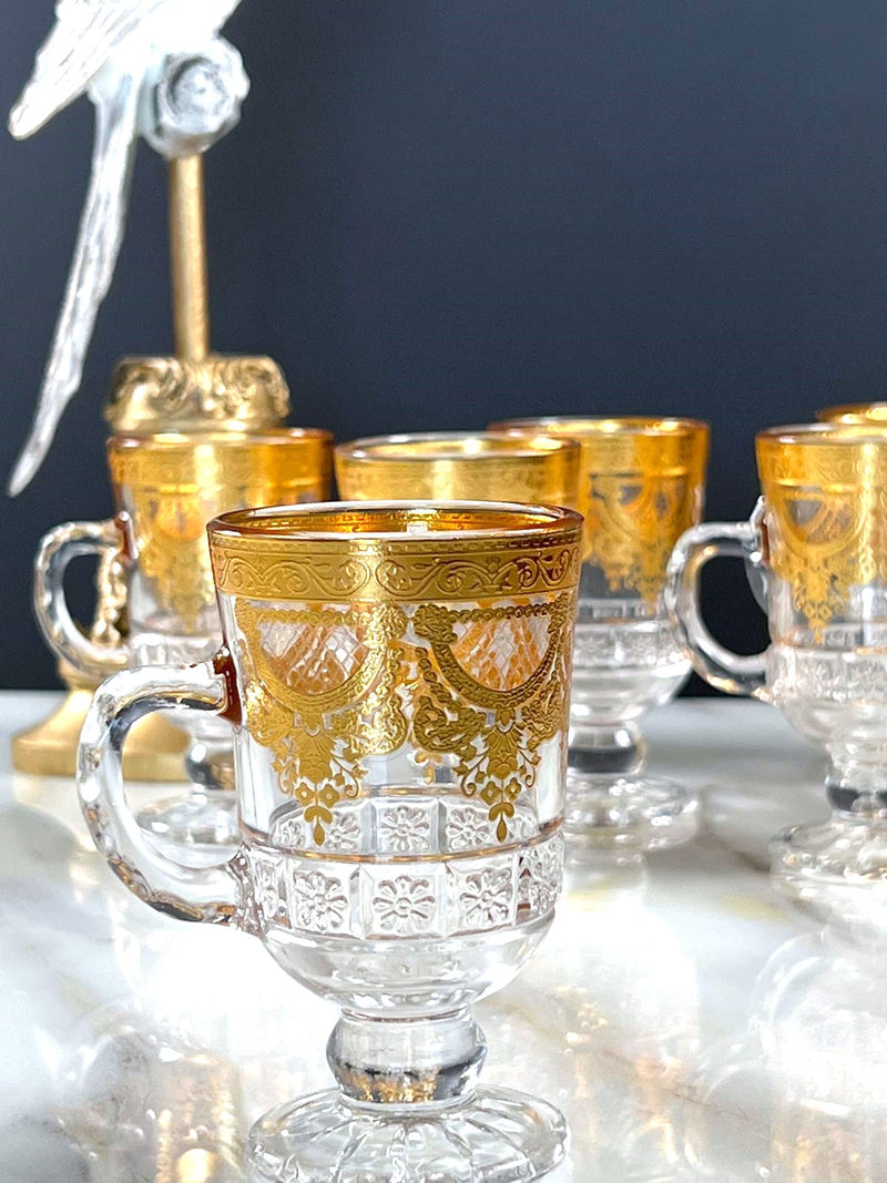 TREND HOME GOLD Set de 12 verres à thé avec anse doré