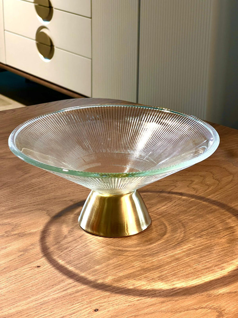 TREND HOME CONE Assiette de présentation en verre pied doré