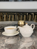 TREND HOME COLLECTION Set de théière en porcelaine et tasse avec liseré doré 3 pièces