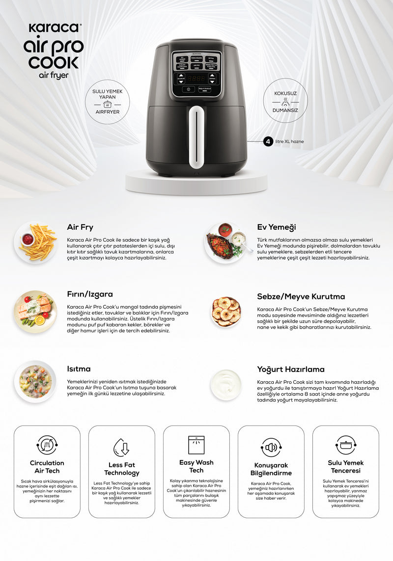 KARACA AIR PRO COOK XL 2 en 1 Airfryer parlante black chrome Karaca Air Pro Cook XL 2 in 1 Konuşan Airfryer Black Chrome